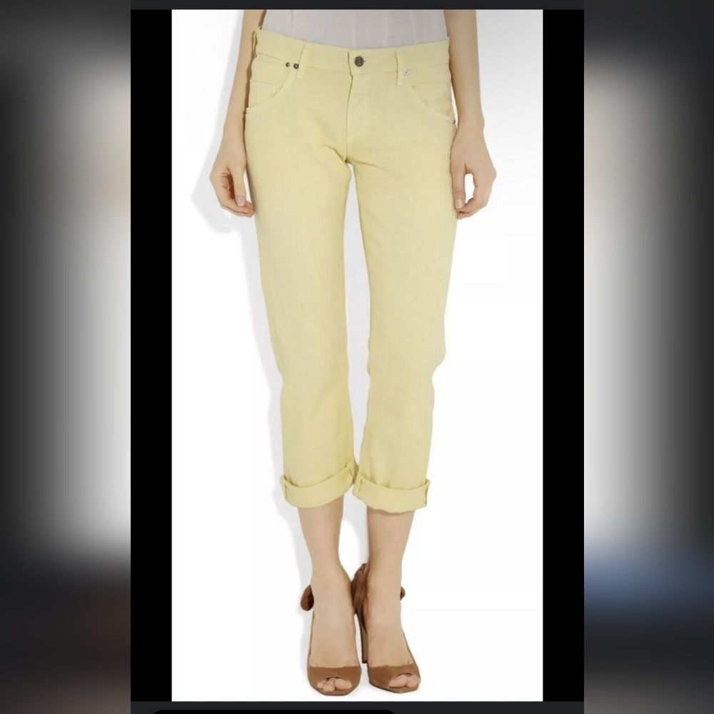 Citizens of Humanity Dylan Drop Rise Cropped Jean in Pale Yellow
